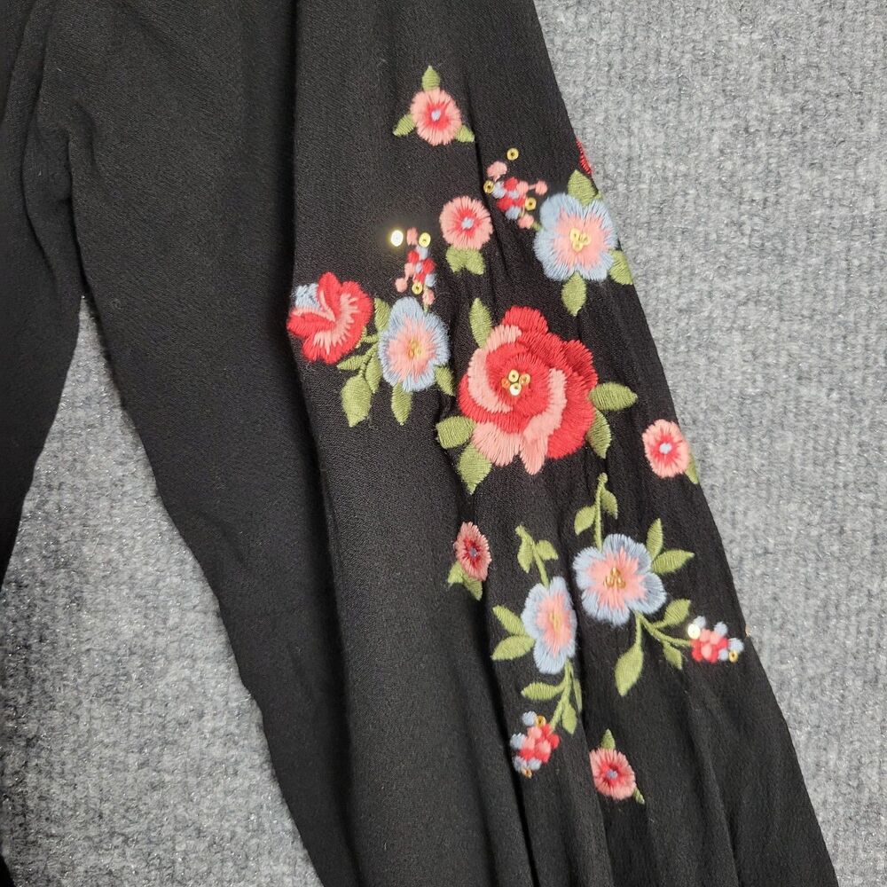 SAVANNA JANE Black Floral Embroidery Peter Pan Collar Top Twee Modest SIZE SMALL - Picture 7 of 14